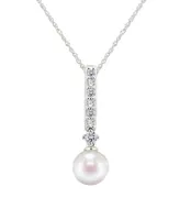 Honora Cultured Freshwater Pearl 7-7.5mm and Diamond 1/5 ct. tw. Pendant 18" Necklace 14k White Gold (Also Available Yellow or Rose