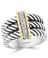 Effy Diamond Triple Row Statement Ring (1/6 ct. t.w.) in Sterling Silver & 18k Gold