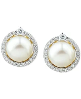 Honora Cultured Freshwater Pearl (6mm) & Diamond (1/6 ct. t.w.) Halo Stud Earrings 14k White Gold