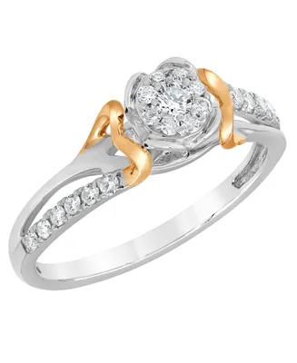 Diamond Floral Cluster Two-Tone Ring (1/4 ct. t.w.) in Sterling Silver & 14k Rose Gold