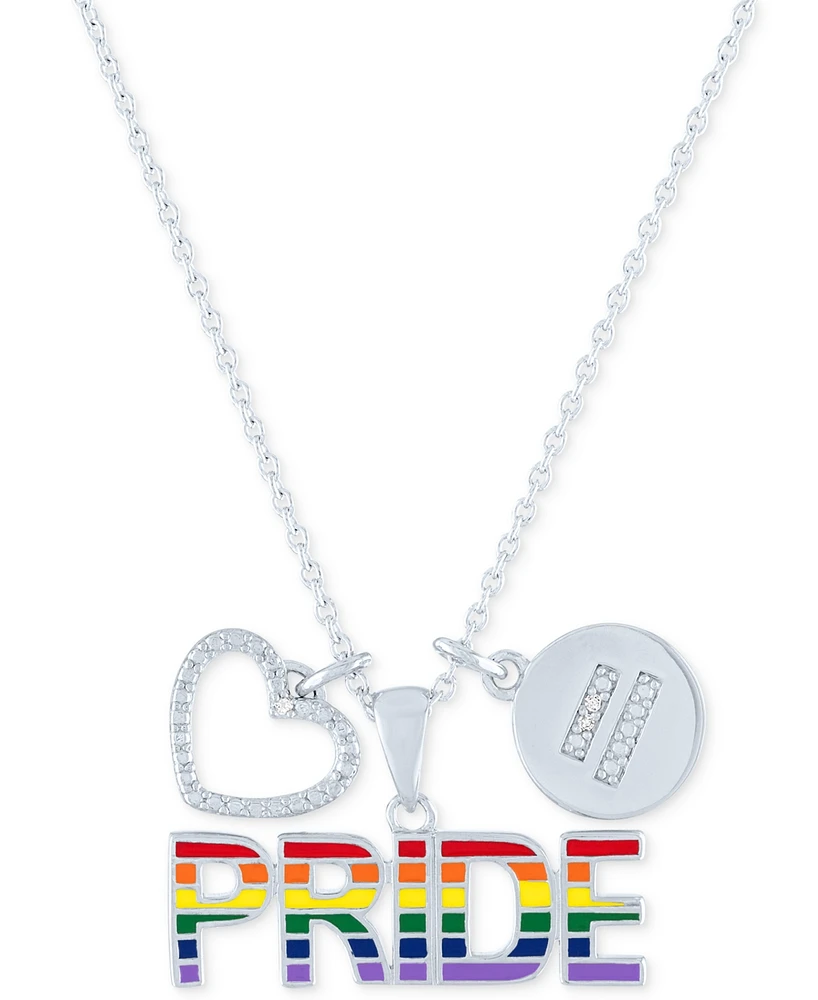 Diamond Accented Disc, Heart & Pride Pendant Necklace in Sterling Silver, 16" + 4" extender