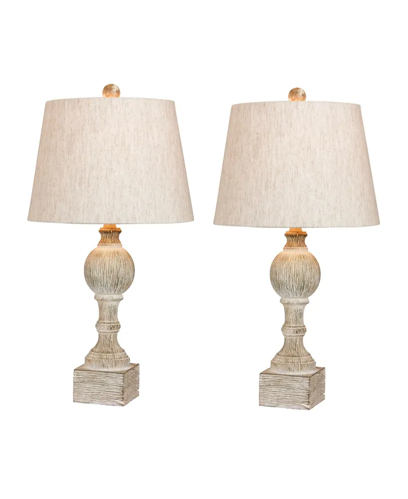 Fangio Lighting Distressed Sculpted Column Resin Table Lamps, Set of 2