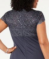 B&A by Betsy & Adam Plus Sequined-Lace Ruched Gown