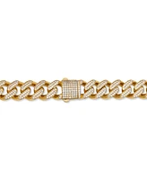 Men's Cubic Zirconia Curb Link 24" Chain Necklace in 24k Gold-Plated Sterling Silver