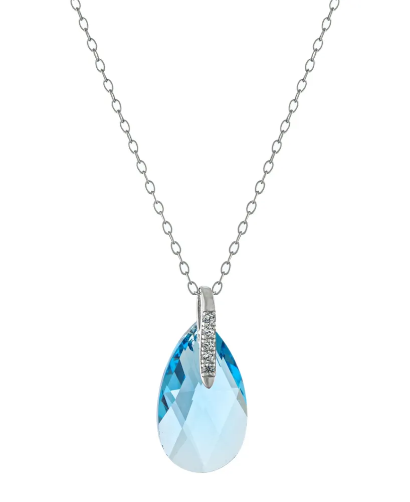 Fine Crystal and Cubic Zirconia 18" Teardrop Pendant Sterling Silver