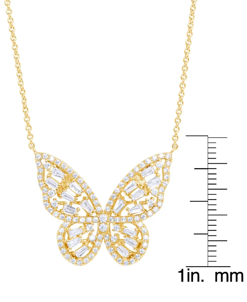 Cubic Zirconia Red Ombre Butterfly Pendant 18" Necklace Silver Plate, Gold or Rose Plate