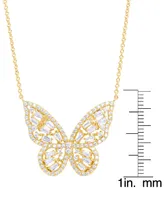 Cubic Zirconia Red Ombre Butterfly Pendant 18" Necklace Silver Plate, Gold or Rose Plate