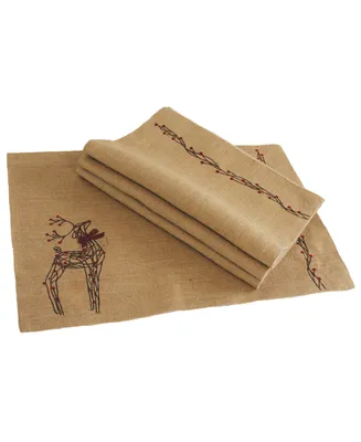 Xia Home Fashions Rustic Reindeer Jute Placemats - Set of 4, 20" x 13"