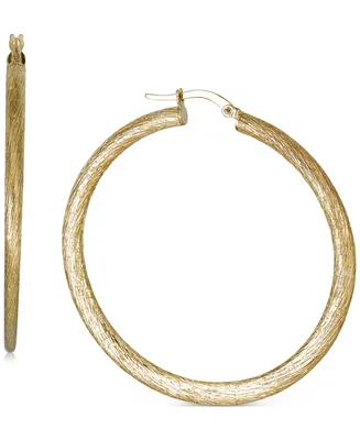 Satin Texture Medium Hoop Earrings in 10k Gold