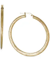 Satin Texture Medium Hoop Earrings in 10k Gold