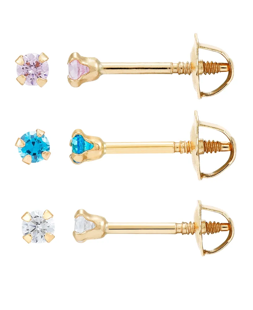 3-Pc. Set Cubic Zirconia Screwback Children's Stud Earrings in 14k Gold