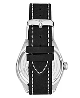 Men's Black Genuine Leather Strap with White Contrast Stitching Watch 42mm