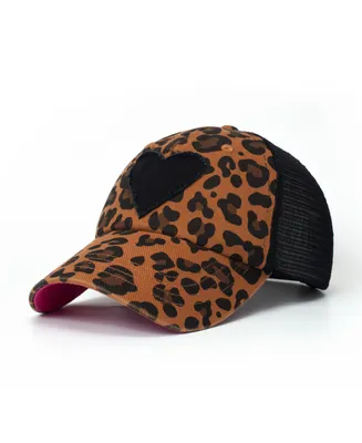 Leopard Kids Adjustable Snap Back Mesh Leopard Print with Heart Trucker Hat