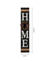 Glitzhome 42"H Wooden Home Porch Sign with Changable wreathes(Spring/ Fall/ Christmas)