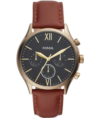 Fossil Men's Fenmore Multifunction Brown Leather Watch 44mm