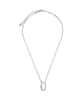 Women's Pave Cubic Zirconia Carabiner Silver Plated Lock Necklace - Silver