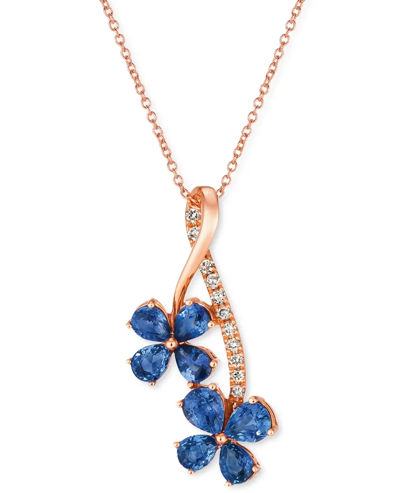 Le Vian Blueberry Sapphire (1-1/2 ct. t.w.) & Nude Diamond (1/10 ct. t.w.) Flower 18" Pendant Necklace in 14k Rose Gold