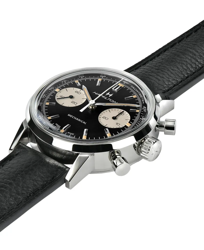 Hamilton Men's Swiss Intra-Matic Chronograph H Black Leather Strap Watch 40mm