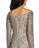 Adrianna Papell Sequin Off-The-Shoulder Gown