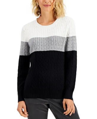 Karen Scott Elena Cotton Colorblocked Sweater, Created for Macy's