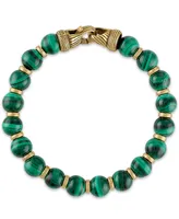 Esquire Men's Jewelry Malachite Beaded Bracelet in 14k Gold-Plated Sterling Silver, Created for Macy's