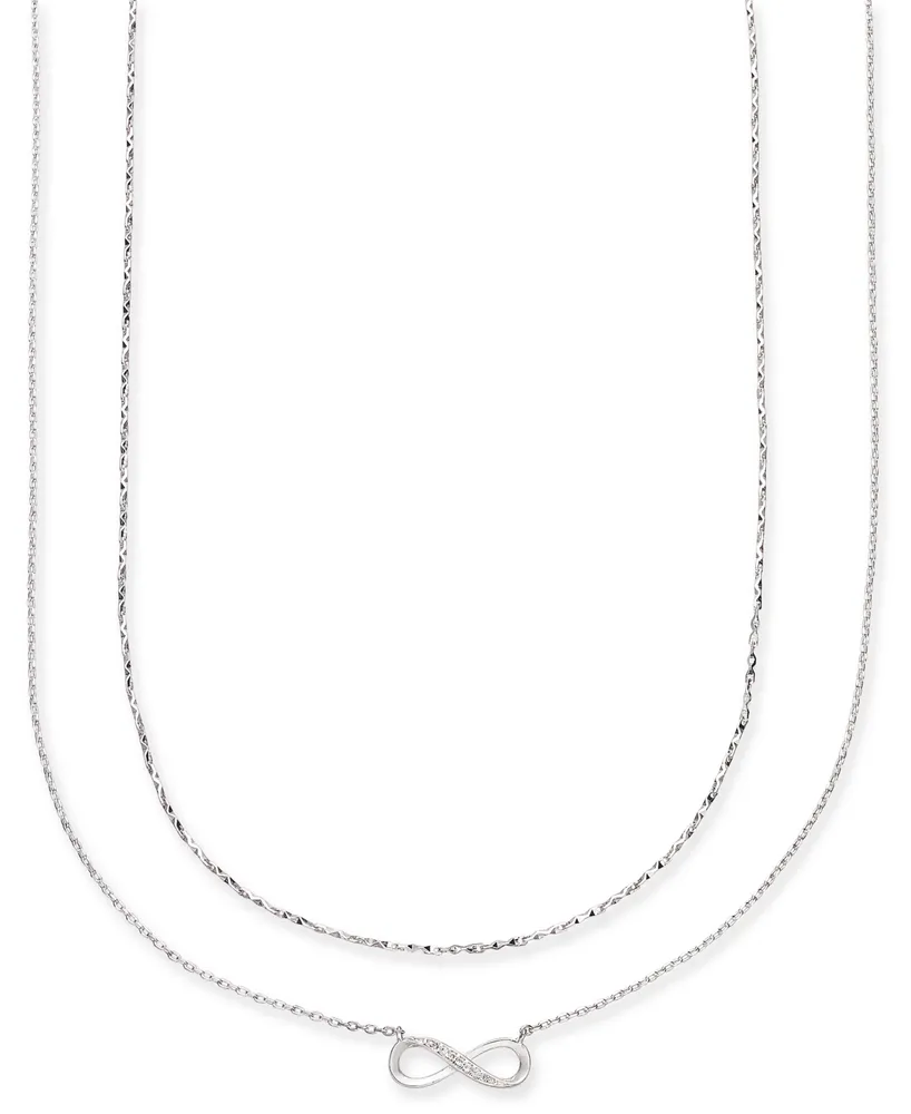 Unwritten Silver Plated Clear Cubic Zirconia Infinity Duo Necklace with Studded Second Chain