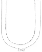 Unwritten Silver Plated Clear Cubic Zirconia Infinity Duo Necklace with Studded Second Chain