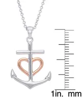 Diamond Accent Heart Anchor Pendant 18" Necklace in Silver Plate