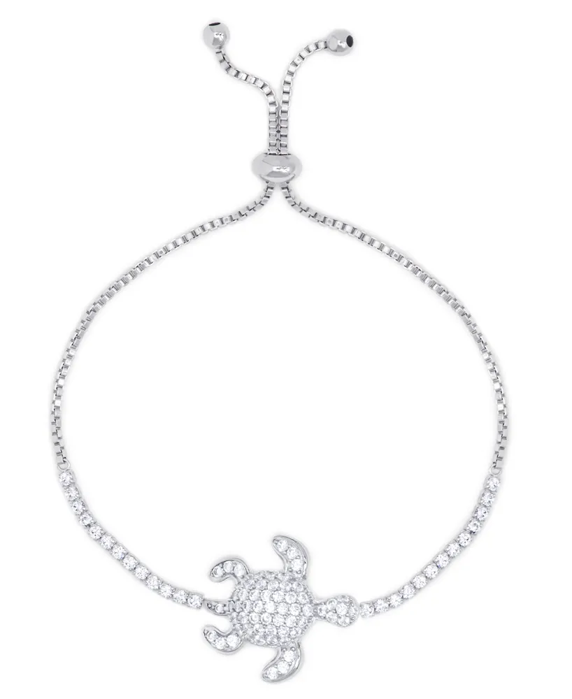 Cubic Zirconia Adjustable Turtle Bracelet in Silver Plate