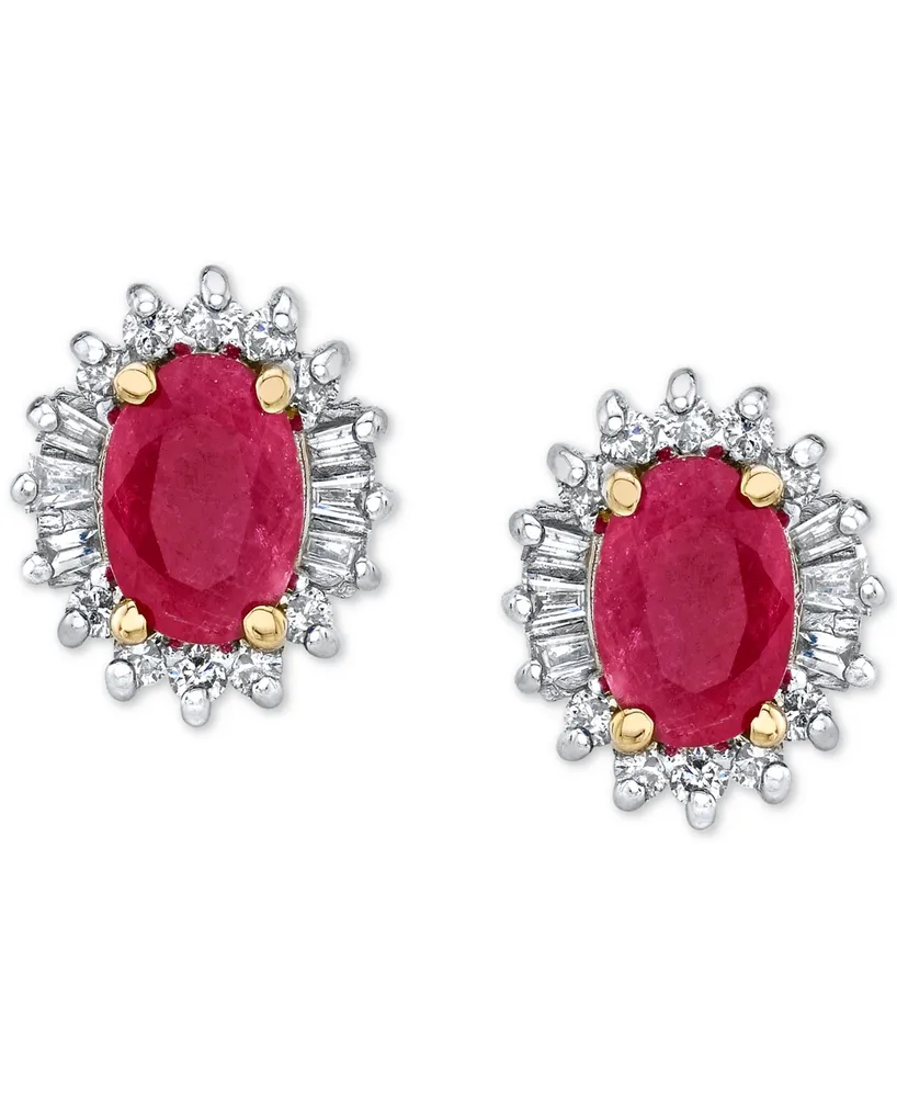 Ruby (1-1/5 ct. t.w.) & Diamond (1/4 ct. t.w.) Halo Stud Earrings in 10k Gold