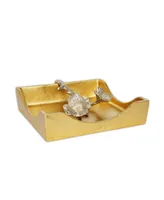 Classic Touch 7"D Gold Square Napkin Holder With Silver Leaf Design