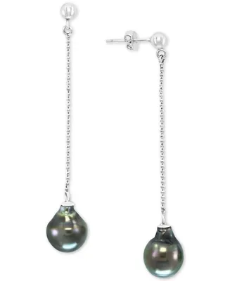 Effy Cultured Tahitian Pearl (9mm) Chain Drop Earrings in Sterling Silver