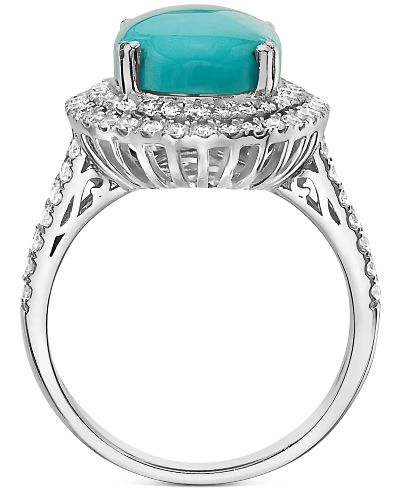 Effy Turquoise & Diamond (7/8 ct. t.w.) Halo Ring in 14k White Gold