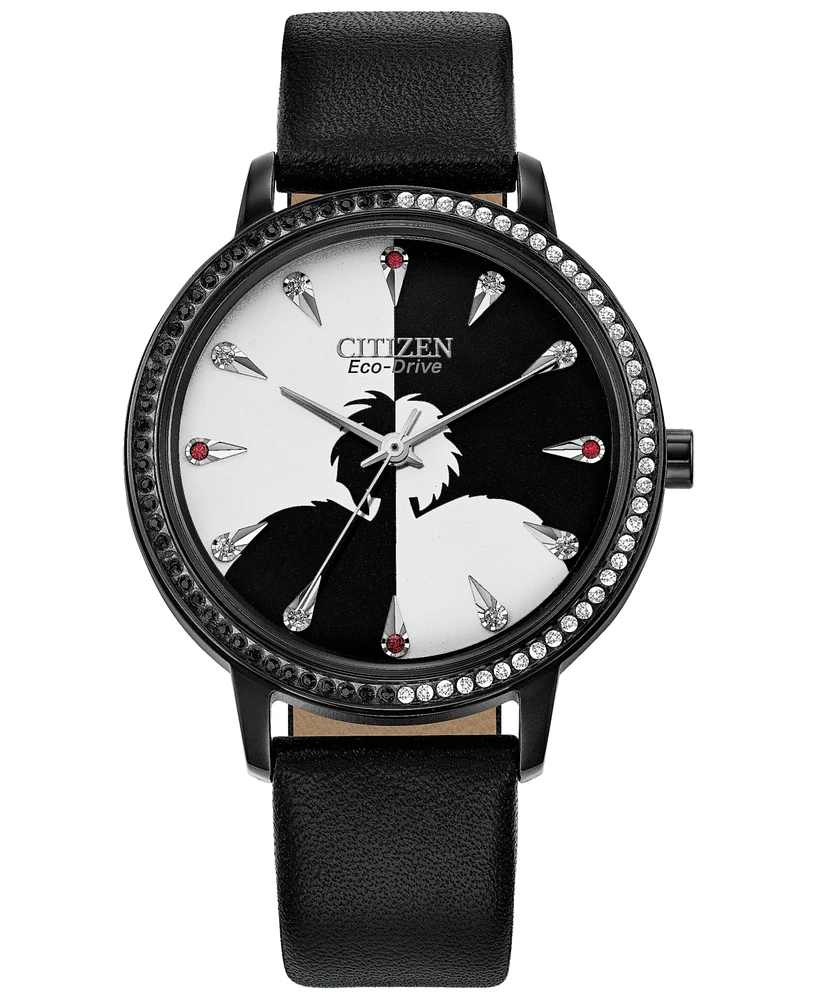 Disney by Citizen Eco-Drive Women's Cruella Black Leather Strap Watch 36mm