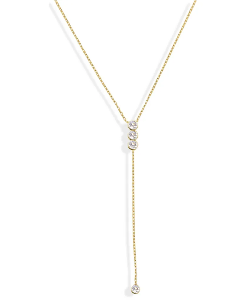 18k Gold Plated Cubic Zirconia Bezel Lariat Necklace