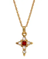 14K Gold Dipped Dark Red and Crystal Cross Pendant Necklace