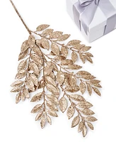 Holiday Lane Blessed Gold Sparkly Leaf Pick Ornament, Created for Macy's