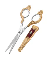 Gold-Tone Crystal Cross Red Enamel Scissor Holder with Scissors