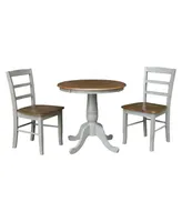 30" Round Top Pedestal Dining Table with 2 Madrid Ladderback Chairs