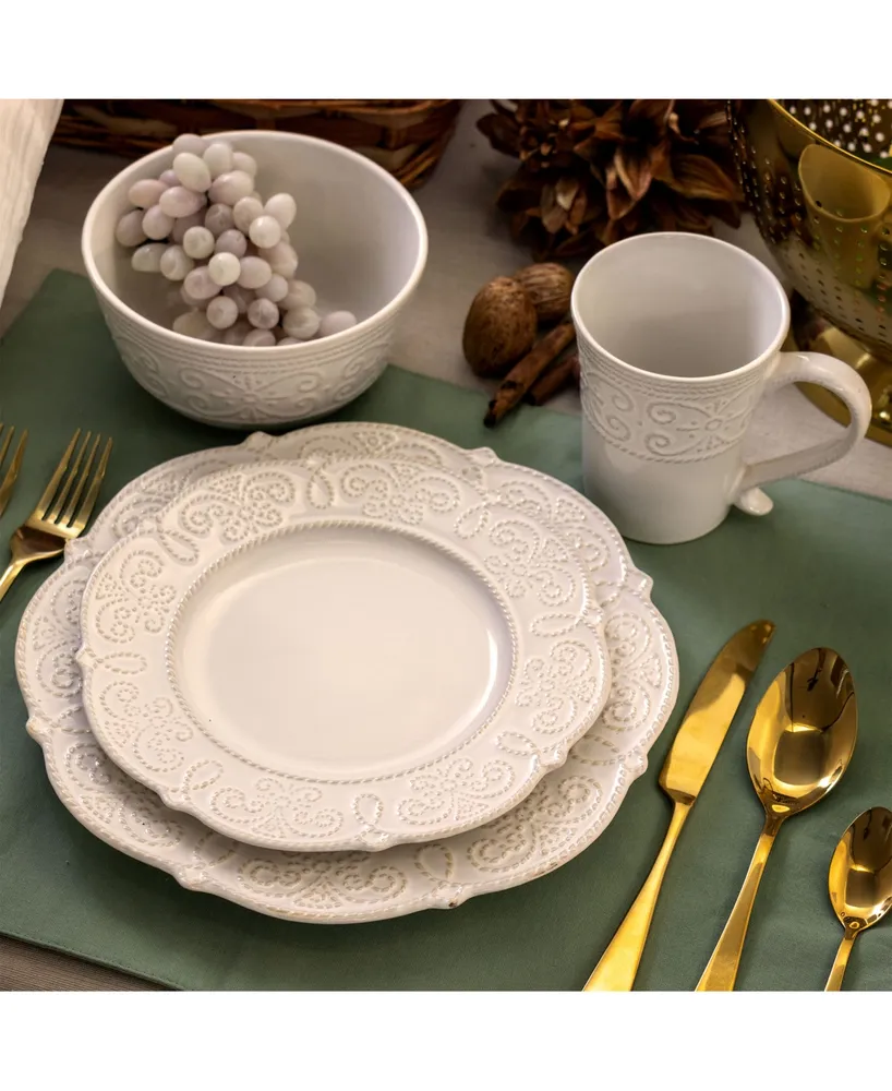 Elama Luna Embossed Scalloped Dinnerware Set of 16 Pieces