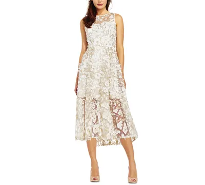Adrianna Papell Floral-Appliques Midi Dress