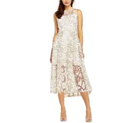 Adrianna Papell Floral-Appliques Midi Dress