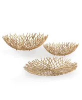 Coral Design Tray and Bowls, Set of 3 - Gold