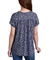 Women's Cap Sleeve Burnout with V-Neck and Shoulder Rouching Top