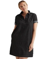 Women's Plus Short-Sleeve Denim Cotton Shift Dress