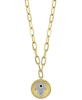Effy Sapphire Accent and Diamond (1/8 ct. t.w.) Hamsa Hand 18" Pendant Necklace in 14k Gold