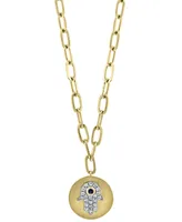 Effy Sapphire Accent and Diamond (1/8 ct. t.w.) Hamsa Hand 18" Pendant Necklace in 14k Gold