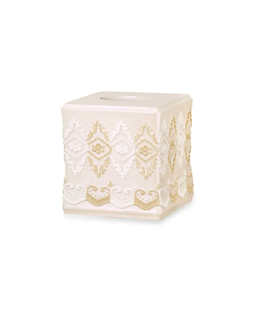 Gold and White Ceramic Tissue Box Cover