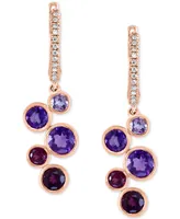 Lali Jewels Multi-Gemstone (2-1/2 ct. t.w.) & Diamond (1/10 ct. t.w.) Bezel Dangle Hoop Drop Earrings in 14k Rose Gold