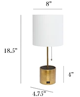 Simple Designs Hammered Metal Organizer Table Lamp with Usb Charging Port and Fabric Shade